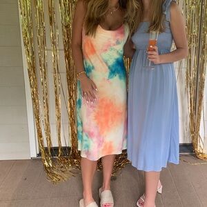 Sage Tie Dye Satin Midi Dress